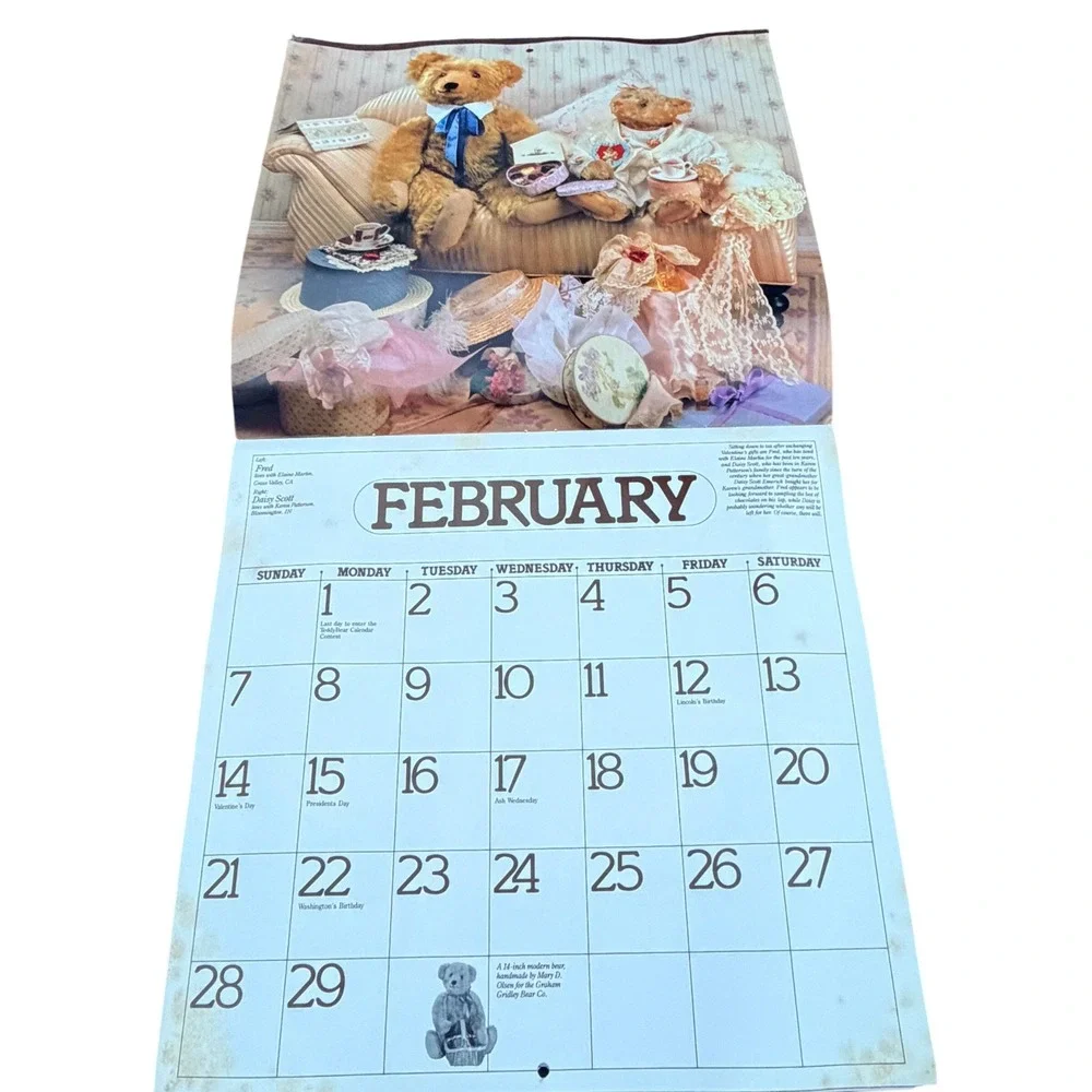 Workman The Teddy Bear Calendar 1988 Vintage Wall Decor Bialosky Contest Winners